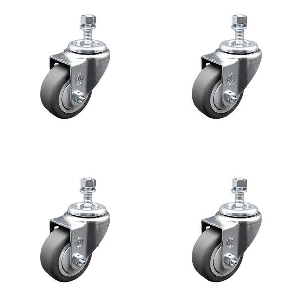 3 Inch SS Thermoplastic Rubber Wheel Swivel 1/2 Inch Threaded Stem Caster Set SCC